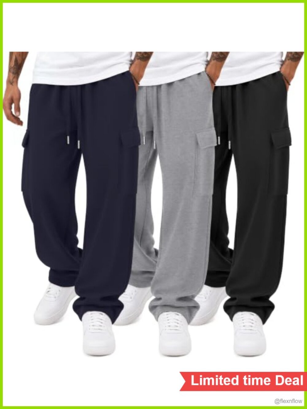 Men's Cargo Sweatpants Baggy Wide Leg Drawstring Active Pants